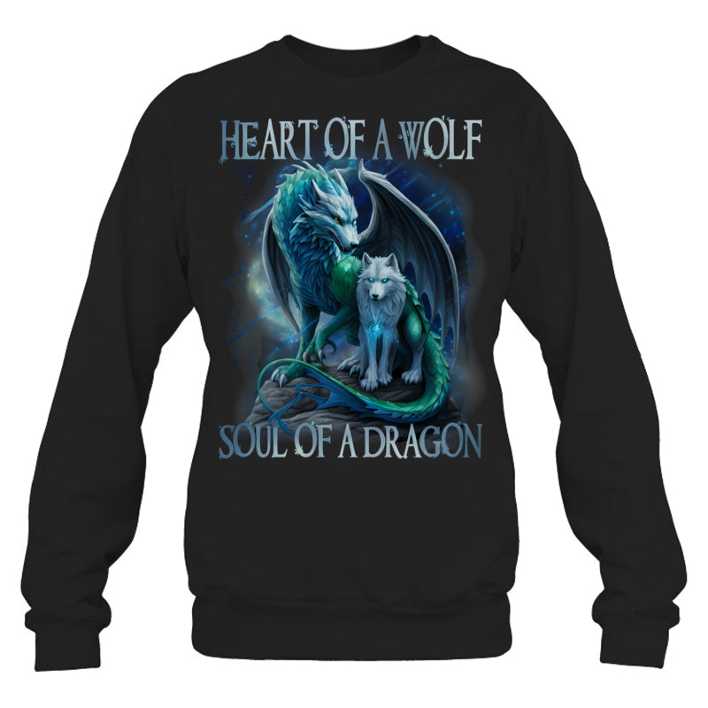 BlackSweatshirtHeartOfWolfSoulOfADragonDragonWolfWarriorWolfGiftForDragonLovers