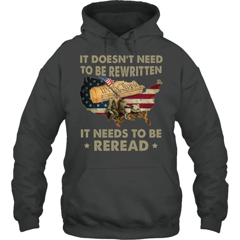 HeatherDarkGreyHoodieItDoesntNeedToBeRewrittenGiftForVeteran