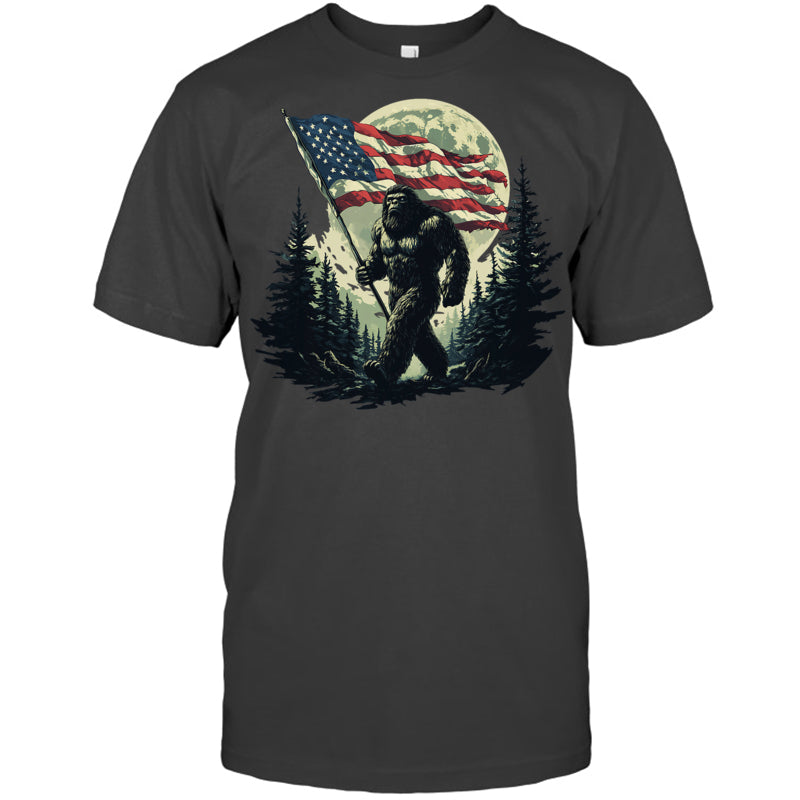 HeatherDarkGreyTshirtBigFootBigfootSasquatchAmericanFlagPatriotic4thJulyGiftForVeteran