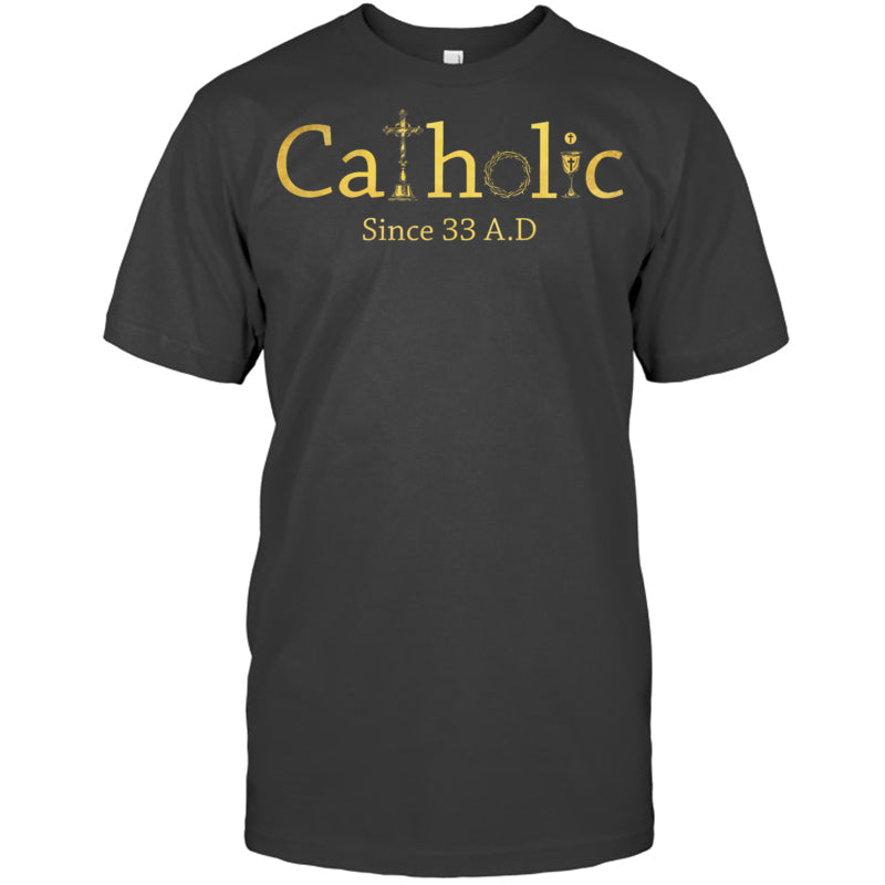 HeatherDarkGreyTshirtCatholicSince33AdCrucifixJesusEucharistChristianityHeaven