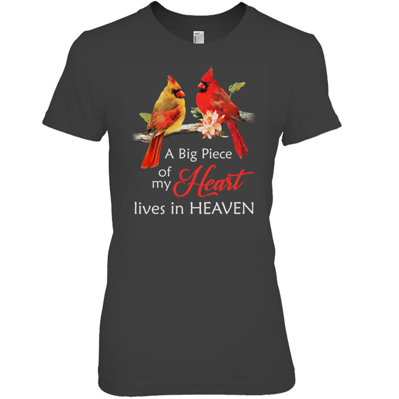 HeatherDarkGreyWomanTshirtCardinalMemorialABigPieceOfMyHeartLivesInHeaven