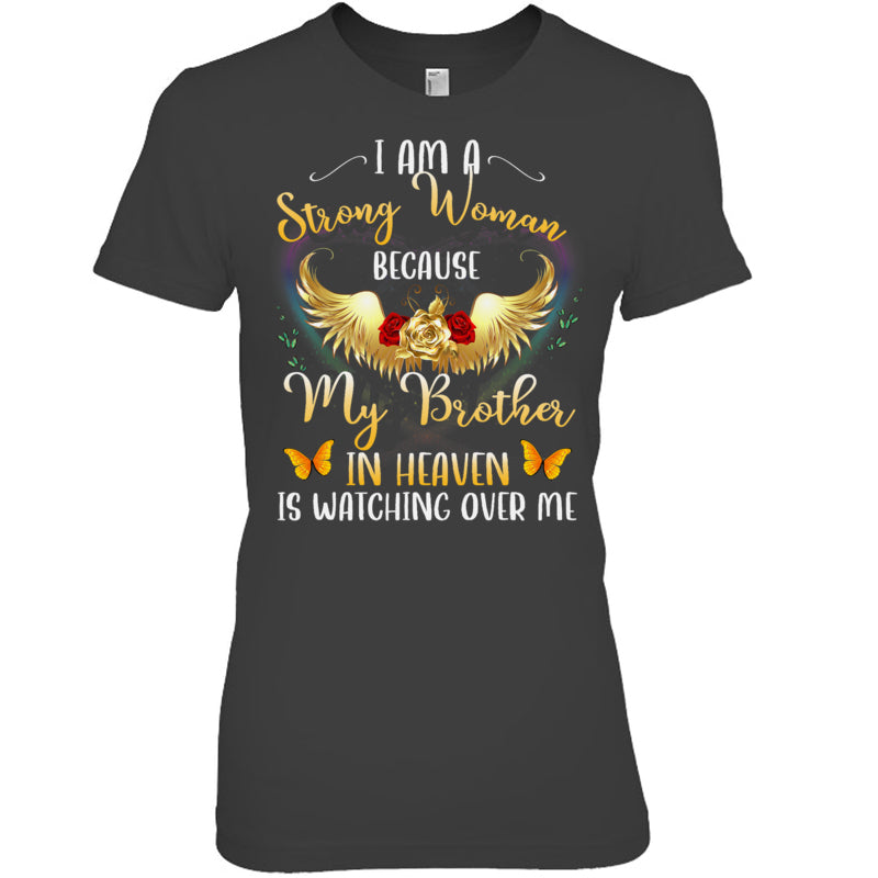 HeatherDarkGreyWomanTshirtIAmAStrongWomanBecauseMyBrotherInHeavenWatchingMeHeaven