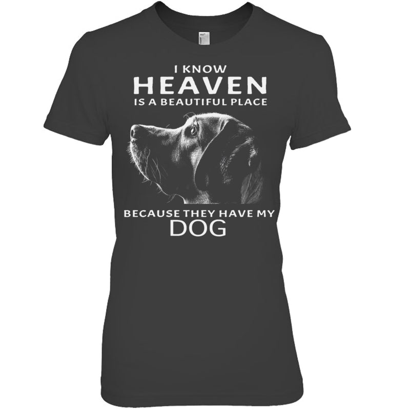HeatherDarkGreyWomanTshirtIKnowHeavenIsABeautifulPlaceBecauseTheyHaveMyDogHeaven