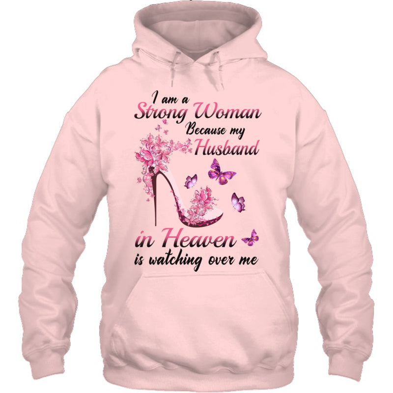 LightPinkHoodieIAmAStrongWomanBecauseMyHusbandInHeavenIsWatchingOverMeHeaven