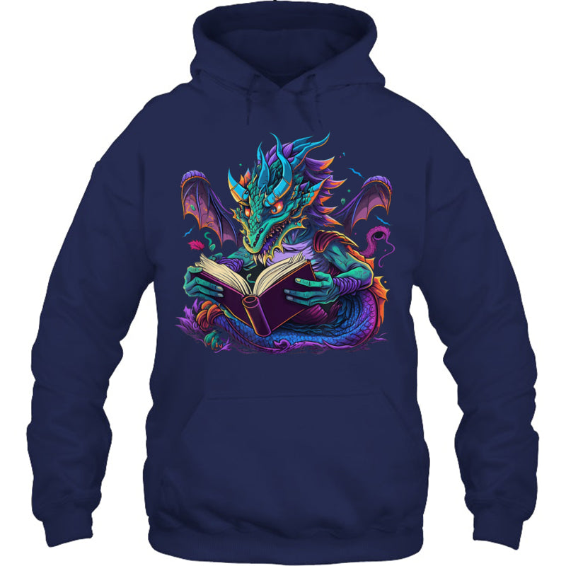 NavyHoodieDragonReadingBookGiftForDragonLovers