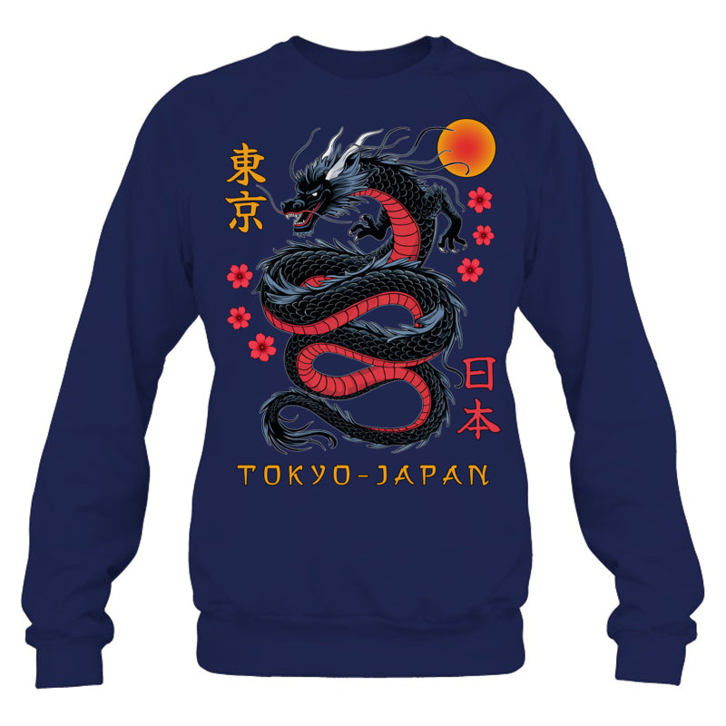 NavySweatshirtJapaneseDragonTokyoJapan80sAsianMythicalAnimeTattooGiftForDragonLovers
