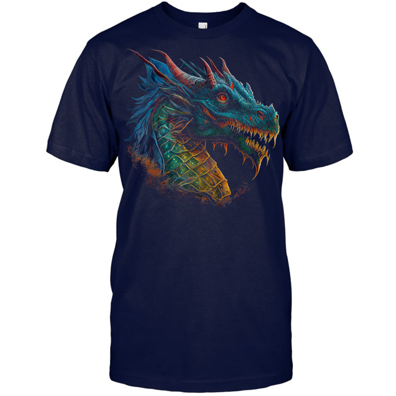NavyTshirtBeautifulBlueRedDragonLoverFantasyArtSharpGiftForDragonLovers