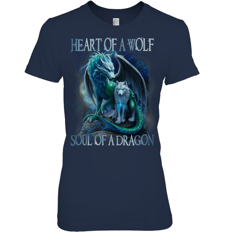 NavyWomanTshirtHeartOfWolfSoulOfADragonDragonWolfWarriorWolfGiftForDragonLovers