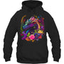 BlackHoodieWatercolorDragonFlowersBeautifulArtColorfulGraphicGiftForDragonLovers