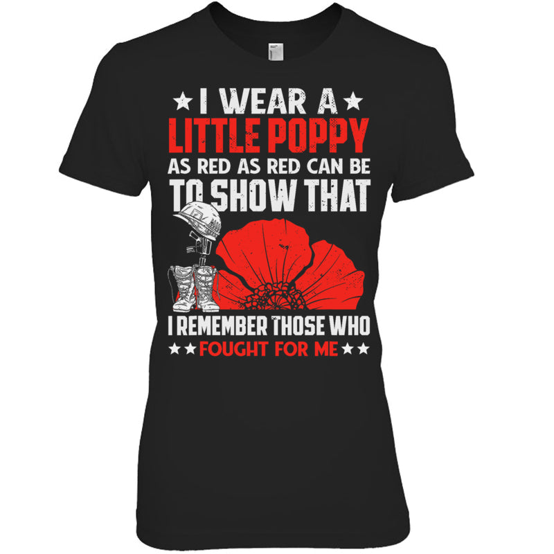 BlackWomanTshirtIWearALittlePoppyFlowerRememberAmericanUSAGiftForVeteranV2