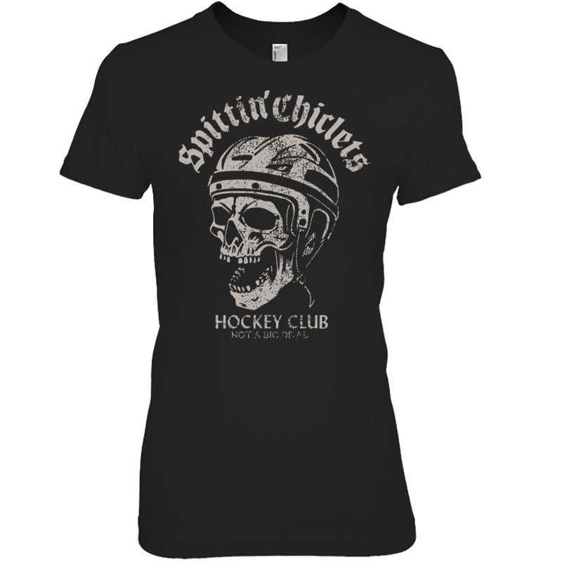 BlackWomanTshirtSpittinChicletsHockeyClubSkullGiftForIceHockeyFanIceHockeyPlayer