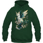 ForestGreenHoodieMajesticCatDragonFairyWhiteAndTealWithGoldAccentsGiftForDragonLovers