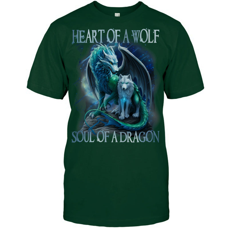 ForestGreenTshirtHeartOfWolfSoulOfADragonDragonWolfWarriorWolfGiftForDragonLovers