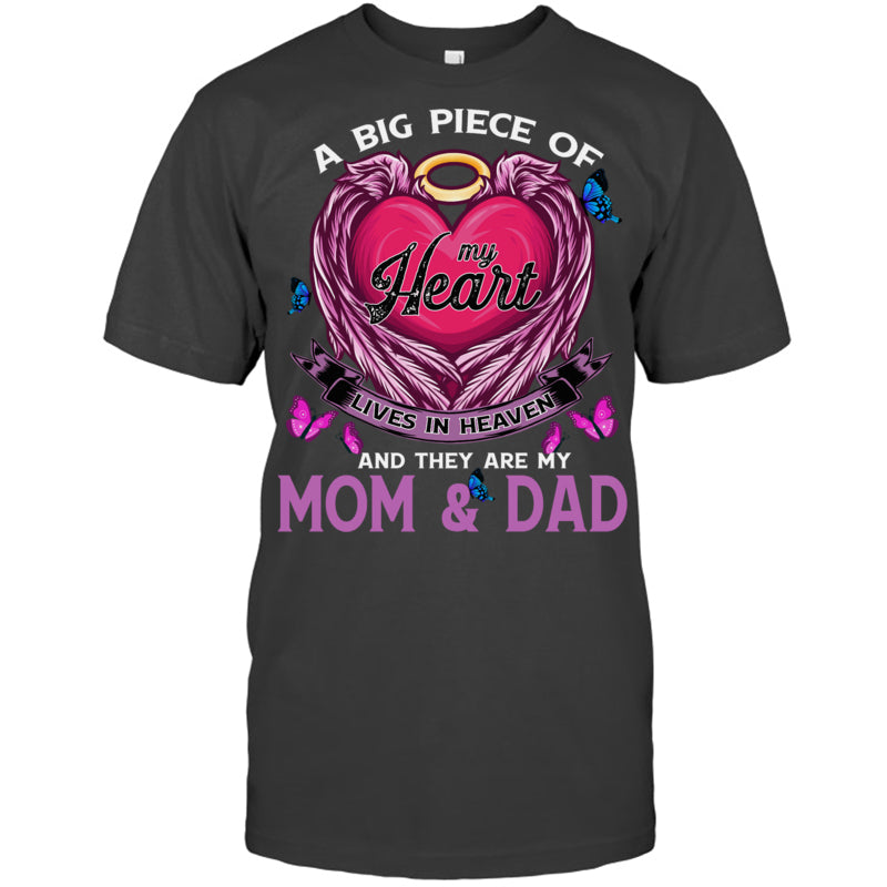 HeatherDarkGreyTshirtABigPieceOfMyHeartLivesInHeavenTheyAreMomAndDadHeaven