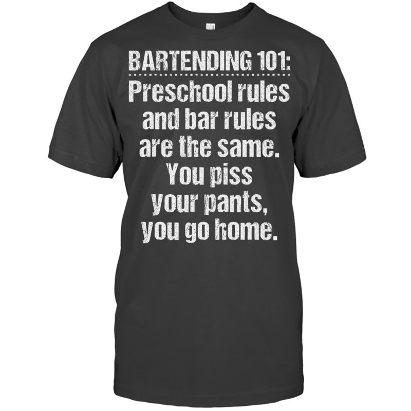 HeatherDarkGreyTshirtBartending101PreschoolRulesAndBarRulesAreTheSameGiftForBartender