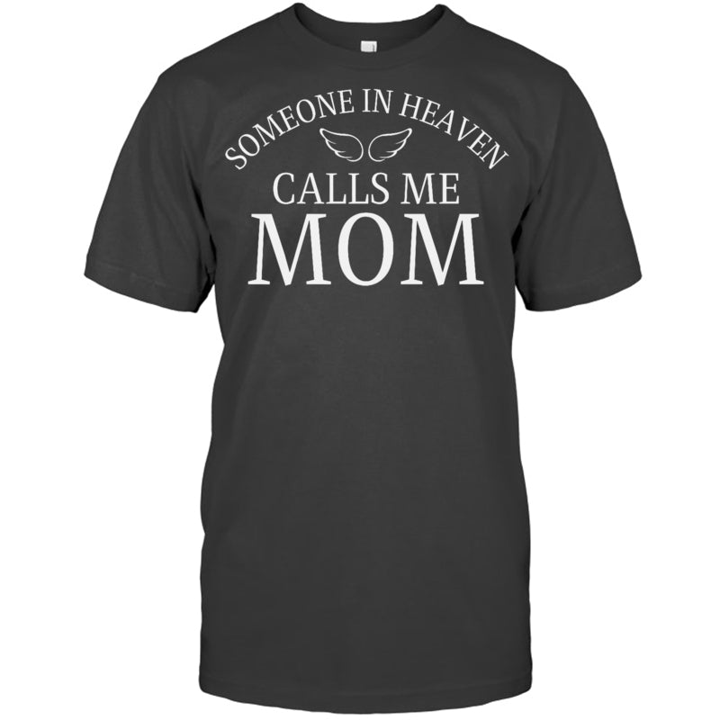 HeatherDarkGreyTshirtSomeoneInHeavenCallsMeMomAngelWingsHeavenMemorialGift