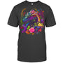 HeatherDarkGreyTshirtWatercolorDragonFlowersBeautifulArtColorfulGraphicGiftForDragonLovers