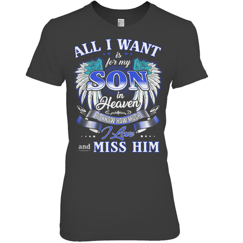HeatherDarkGreyWomanTshirtAllIWantIsForMySonInHeaven