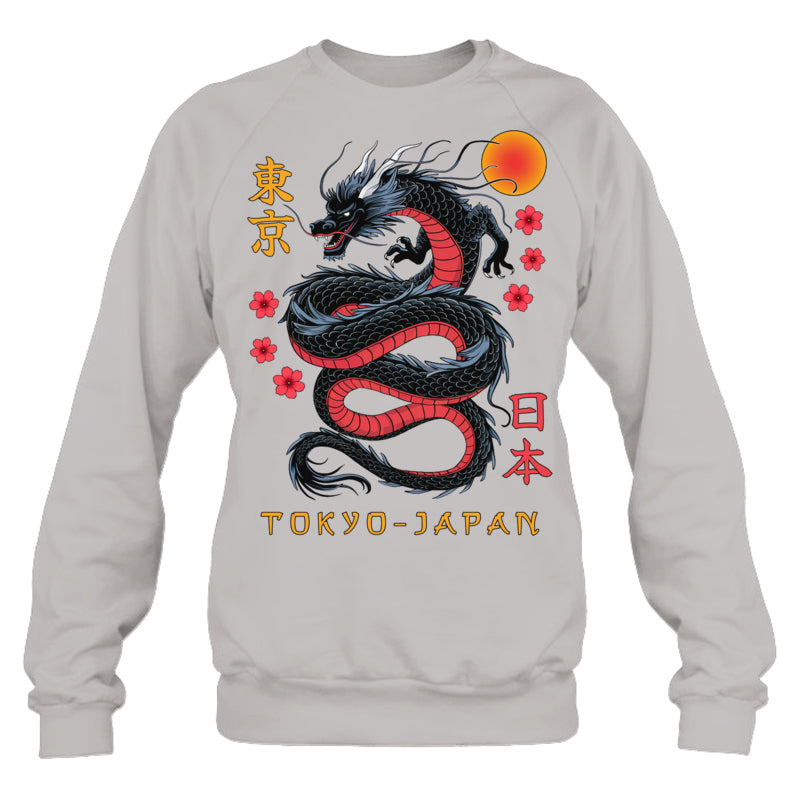 HeatherGreySweatshirtJapaneseDragonTokyoJapan80sAsianMythicalAnimeTattooGiftForDragonLovers