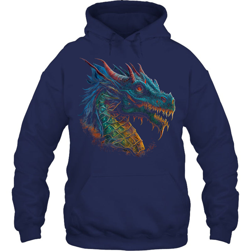 NavyHoodieBeautifulBlueRedDragonLoverFantasyArtSharpGiftForDragonLovers