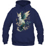 NavyHoodieMajesticCatDragonFairyWhiteAndTealWithGoldAccentsGiftForDragonLovers