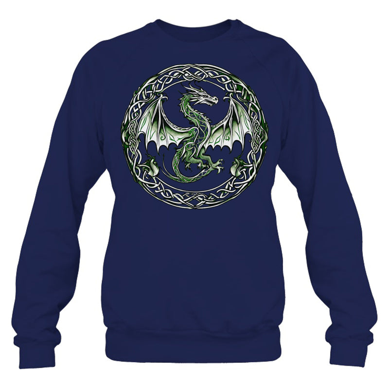 NavySweatshirtTribalIrishGreenCelticKnotFantasyCelticDragonGiftForDragonLovers