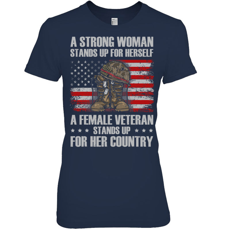 NavyWomanTshirtAFemaleVeteranStandsUpForHerCountryWomenMomGiftForVeteran